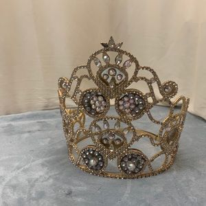 Beauty Pageant Crown Gold & Multi-Color  Diamond Adjustable